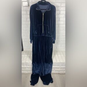 Fabletics Velour Lounge Jumpsuit Style 2X Navy Soft Stretch Cozy Normcore Trendy